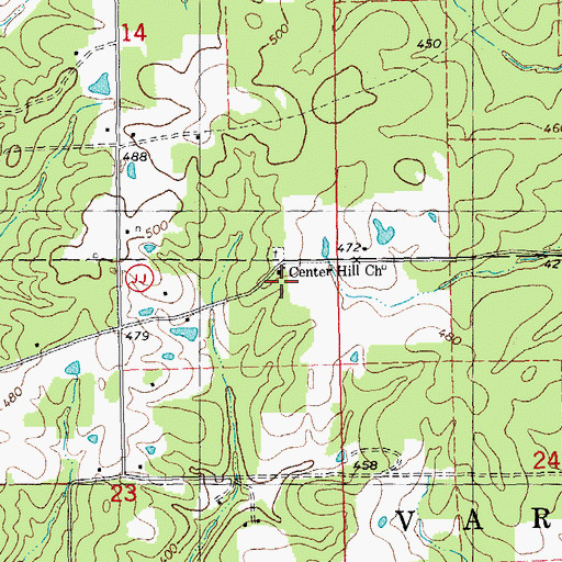 Topographic Map of Center Hill Church, MO