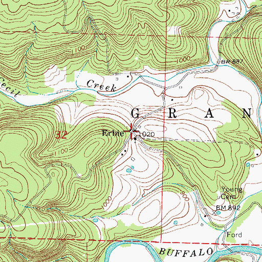 Topographic Map of Erbie, AR