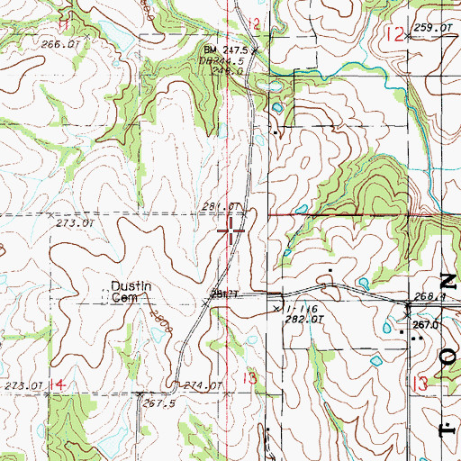 Topographic Map of Center Prairie School (historical), MO