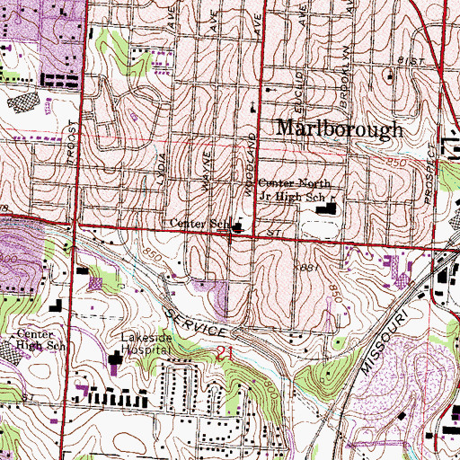 Topographic Map of Center Alternative School, MO