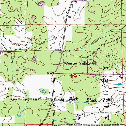 Topographic Map of Center Valley Church, MO