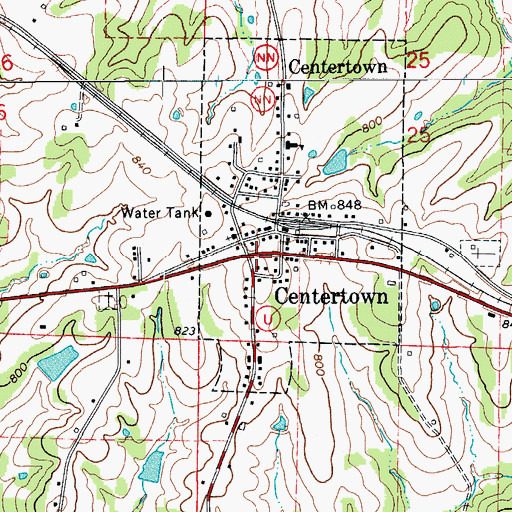 Topographic Map of Centertown, MO
