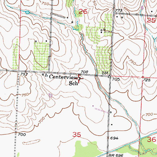 Topographic Map of Centerview School (historical), MO