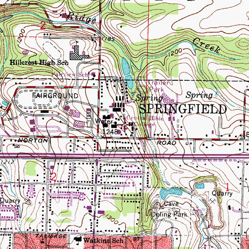 Topographic Map of Central Bible College, MO