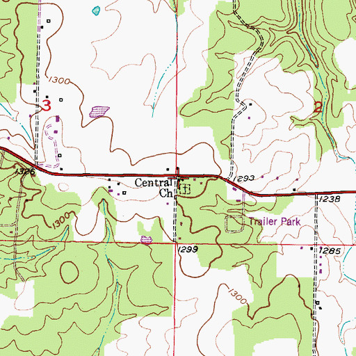 Topographic Map of Central Church, MO