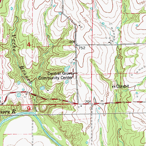 Topographic Map of Central Grove Community Center, MO
