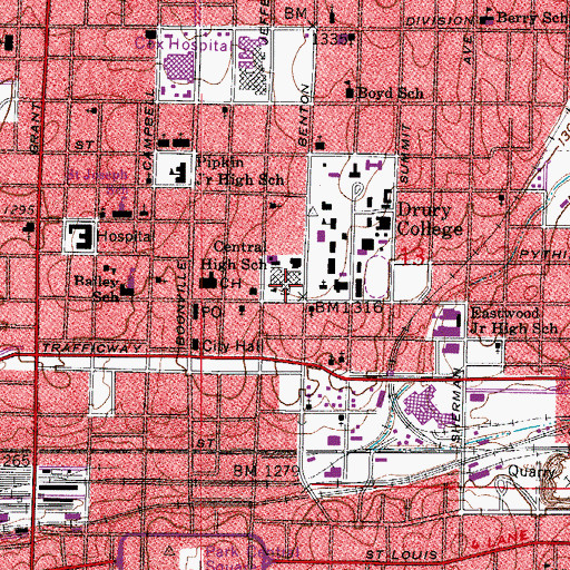 Topographic Map of Central High School, MO