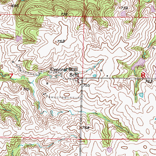 Topographic Map of Central Hill School (historical), MO