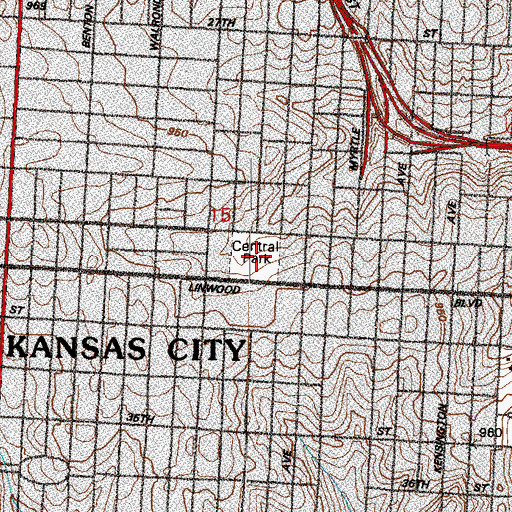 Topographic Map of Central Park, MO