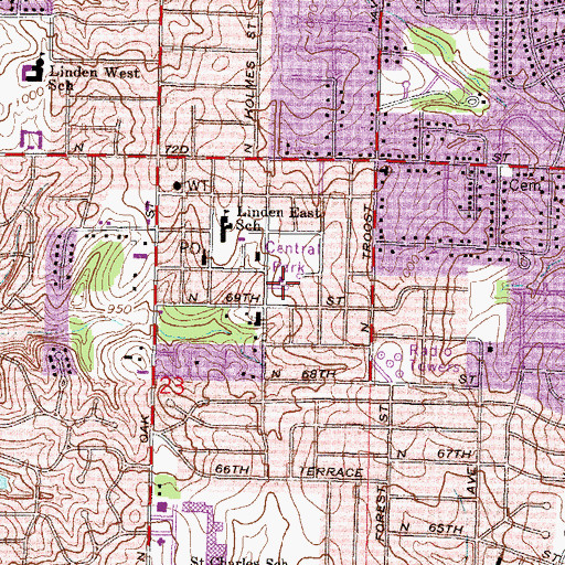 Topographic Map of Central Park, MO