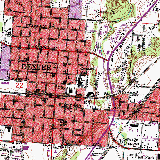 Topographic Map of Central School, MO
