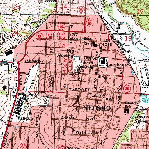 Topographic Map of Central Elementary School, MO