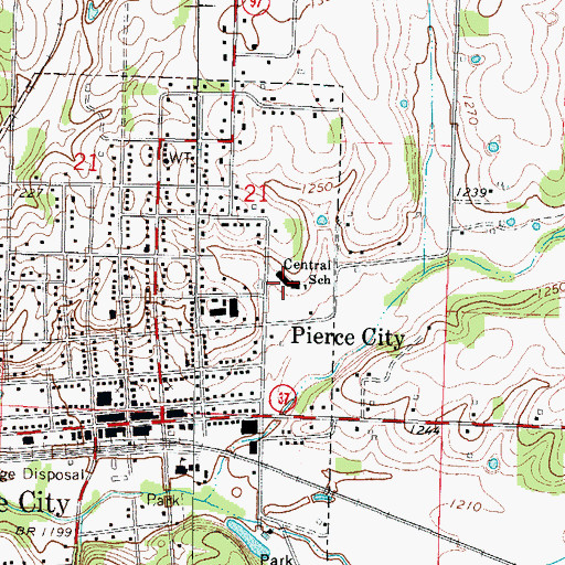 Topographic Map of Central Elementary School, MO