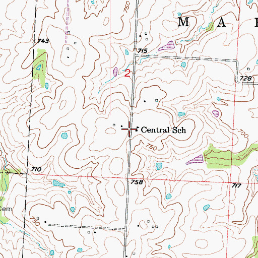Topographic Map of Central School (historical), MO