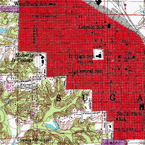 Topographic Map of Central School (historical), MO