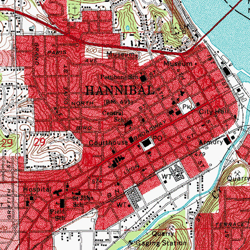 Topographic Map of Central School, MO