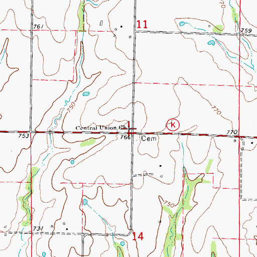 Topographic Map of Central Union Church, MO