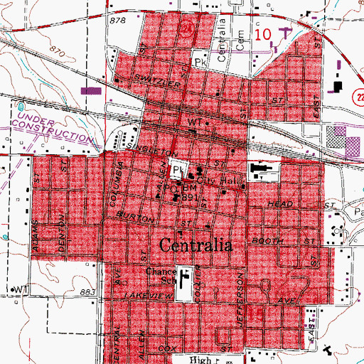 Topographic Map of Centralia, MO
