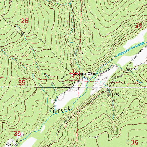 Topographic Map of Evans Cemetery, AR