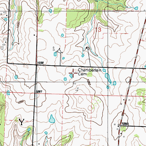Topographic Map of Chamberlain Cemetery, MO