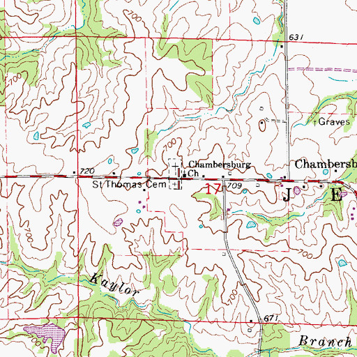 Topographic Map of Chambersburg Church, MO