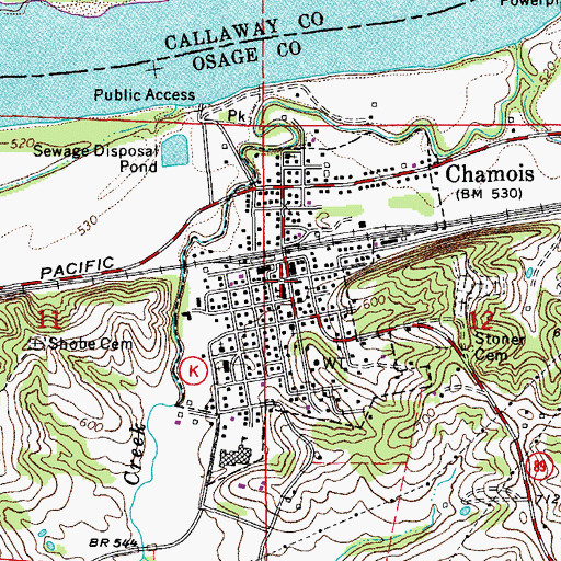 Topographic Map of Chamois, MO