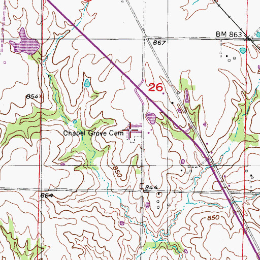 Topographic Map of Chapel Grove Cemetery, MO