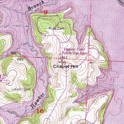Topographic Map of Chapel Hill, MO