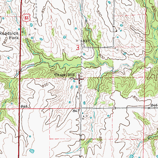 Topographic Map of Chapel Hill Church, MO