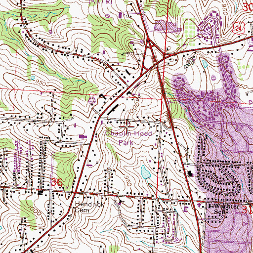 Topographic Map of Chaplin-Hood Park, MO