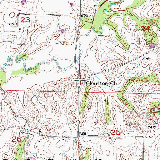 Topographic Map of Chariton Church, MO
