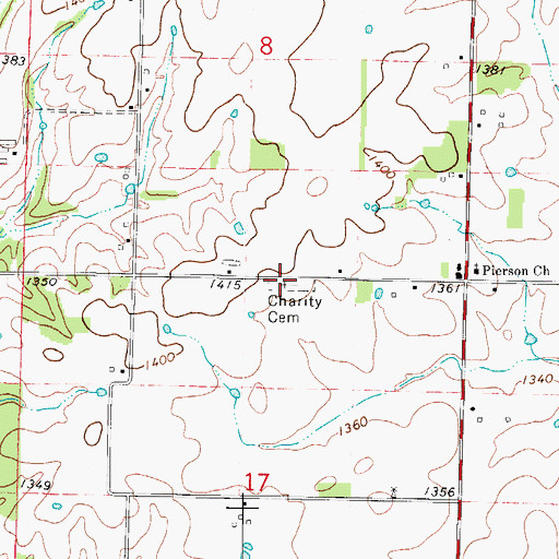 Topographic Map of Charity Cemetery, MO