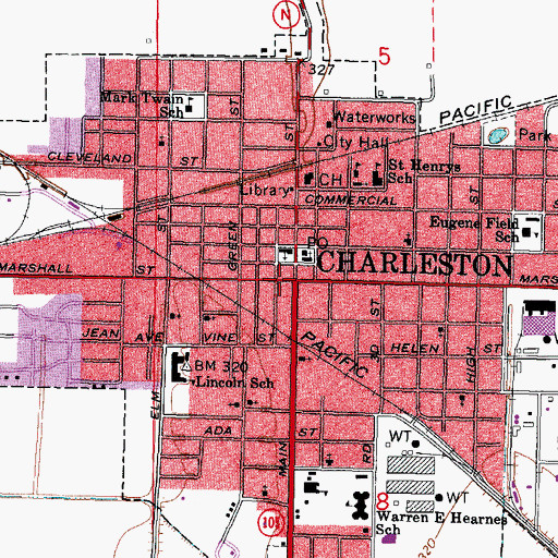 Topographic Map of Charleston, MO