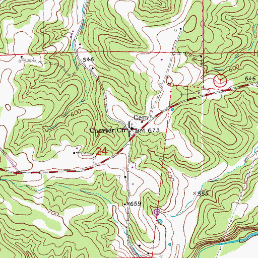 Topographic Map of Charter Church, MO
