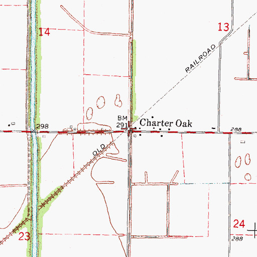 Topographic Map of Charter Oak, MO