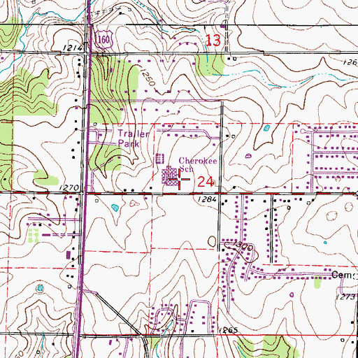 Topographic Map of Cherokee School, MO