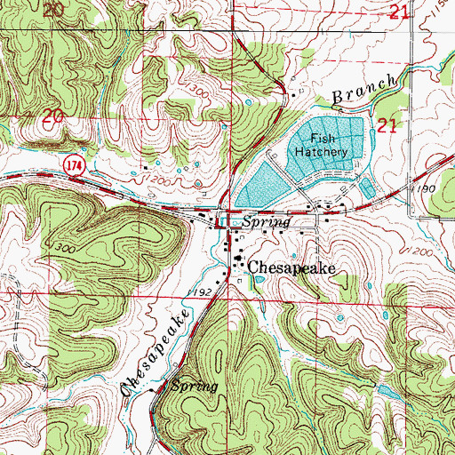 Topographic Map of Chesapeake, MO