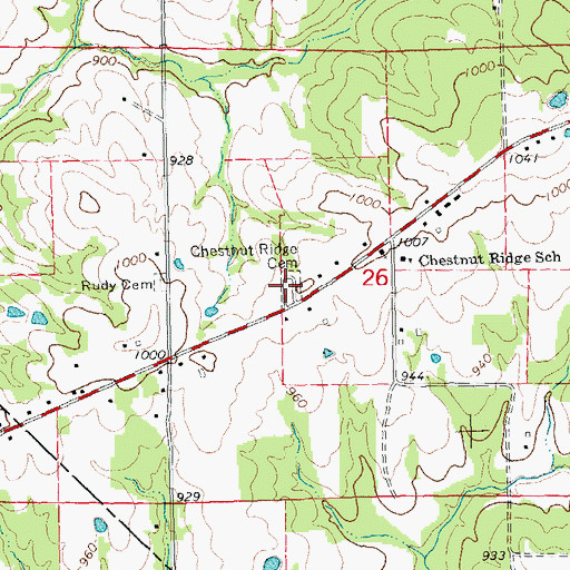 Topographic Map of Chestnut Ridge Cemetery, MO