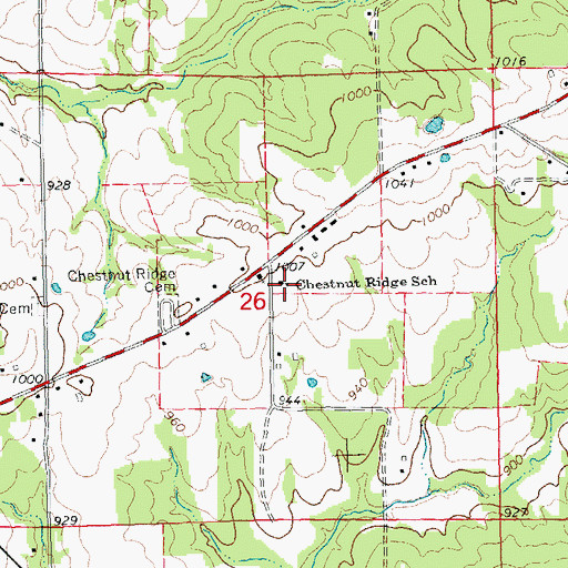 Topographic Map of Chestnut Ridge School, MO