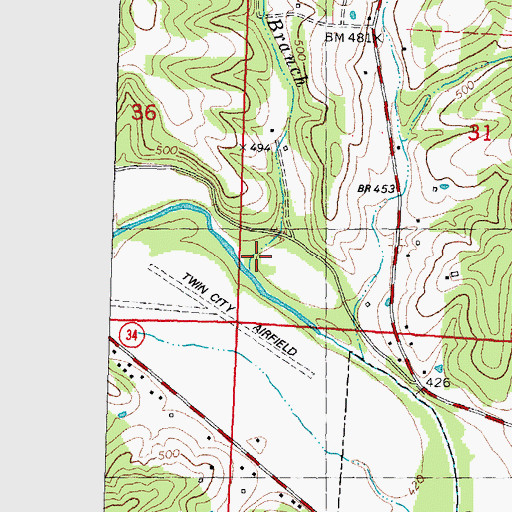 Topographic Map of Chicken Branch, MO