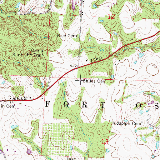 Topographic Map of Chiles Cemetery, MO