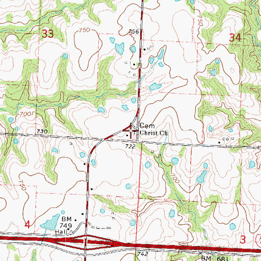 Topographic Map of Christ Church, MO