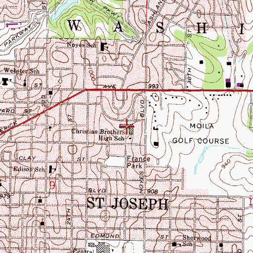 Topographic Map of Christian Brothers High School, MO