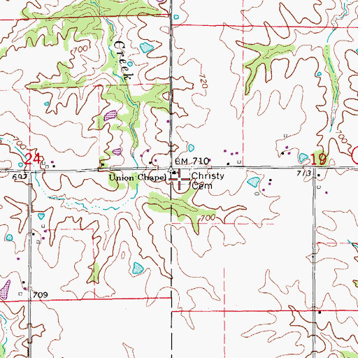 Topographic Map of Christy Cemetery, MO