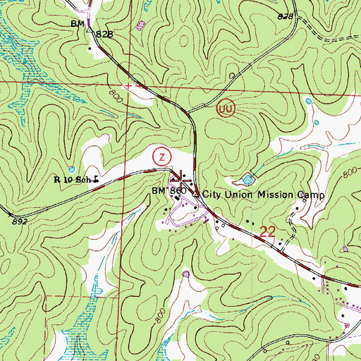 Topographic Map of City Union Mission Camp, MO