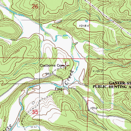 Topographic Map of Claiborne Cemetery, MO