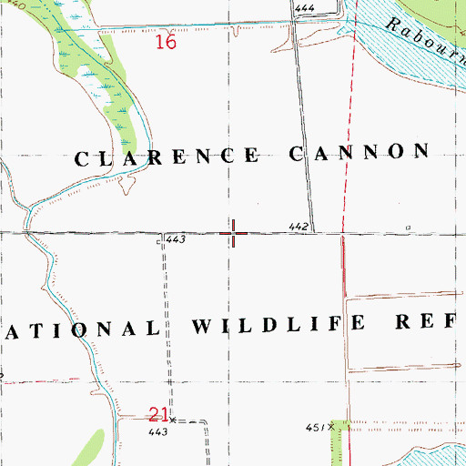 Topographic Map of Clarence Cannon National Wildlife Refuge, MO