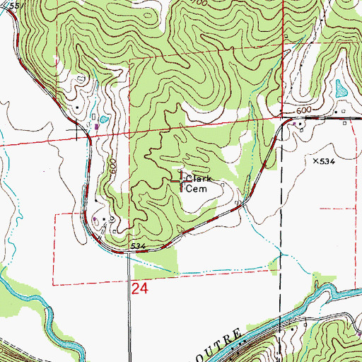 Topographic Map of Clark Cemetery, MO