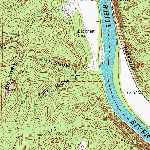 Topographic Map of Falls Hollow, AR