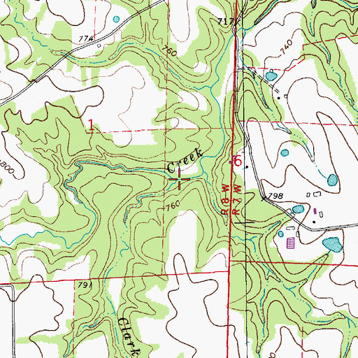 Topographic Map of Clarks Branch, MO